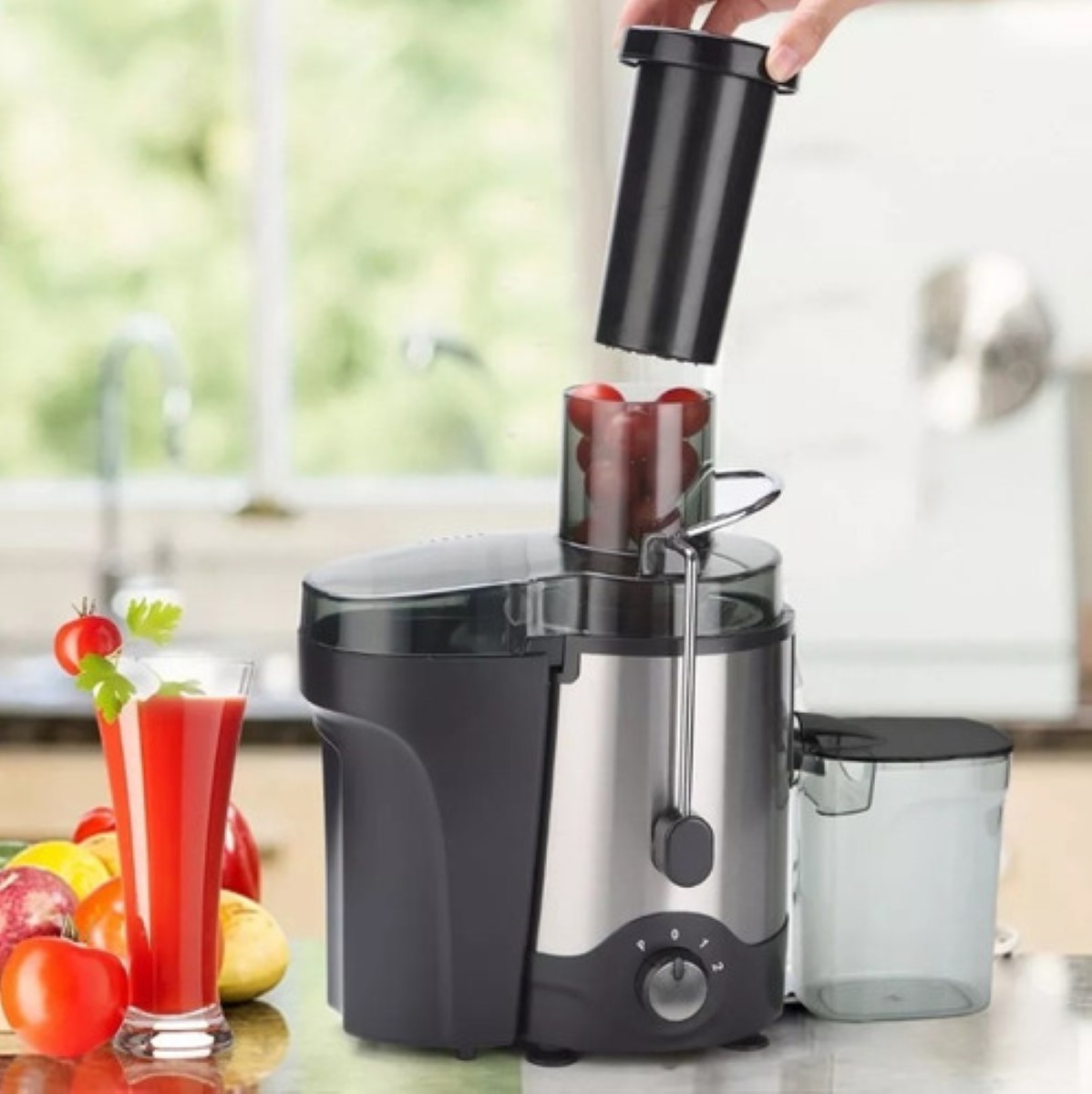 Exprimidor, Potente Exprimidor De Frutas Y Verduras Negro/Gris 