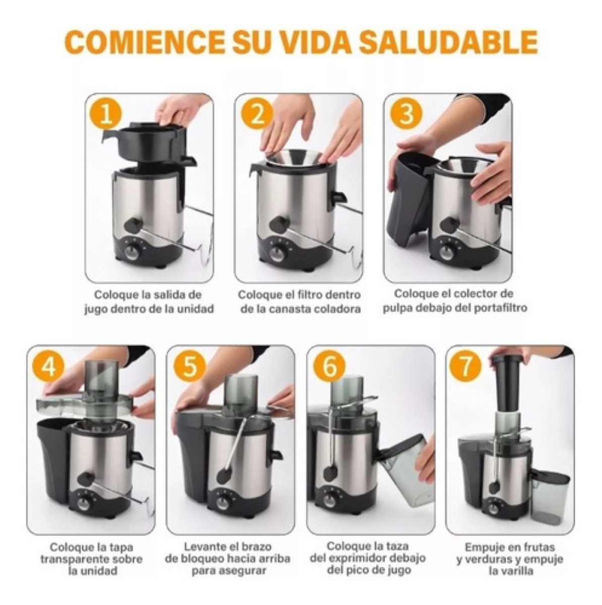 Exprimidor, Potente Exprimidor De Frutas Y Verduras Negro/Gris 