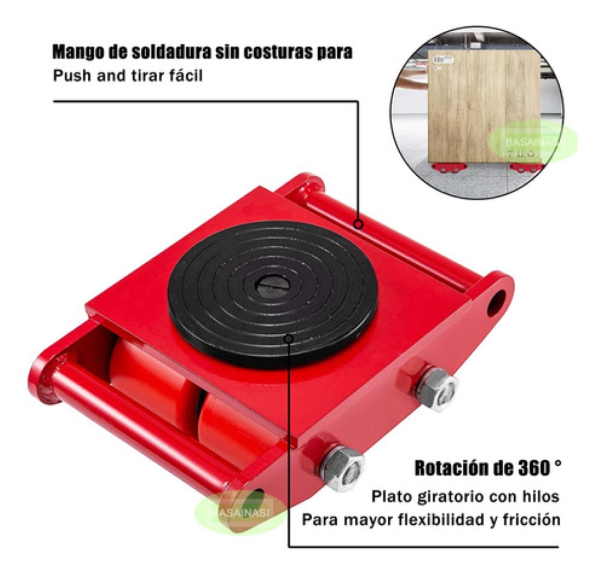 Tortuga Patin Para Mover Carga Pesada 6t Rojo 4 Ruedas Rojo