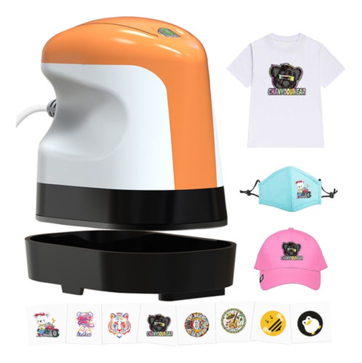 Plancha Sublimadora Mini Transfer Vinil Camiseta+24 Pegatina Naranja/Blanco/Negro