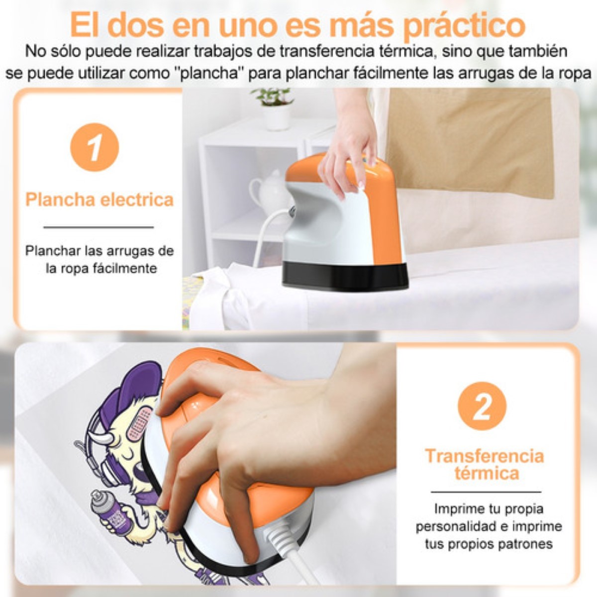 Plancha Sublimadora Mini Transfer Vinil Camiseta+24 Pegatina Naranja/Blanco/Negro