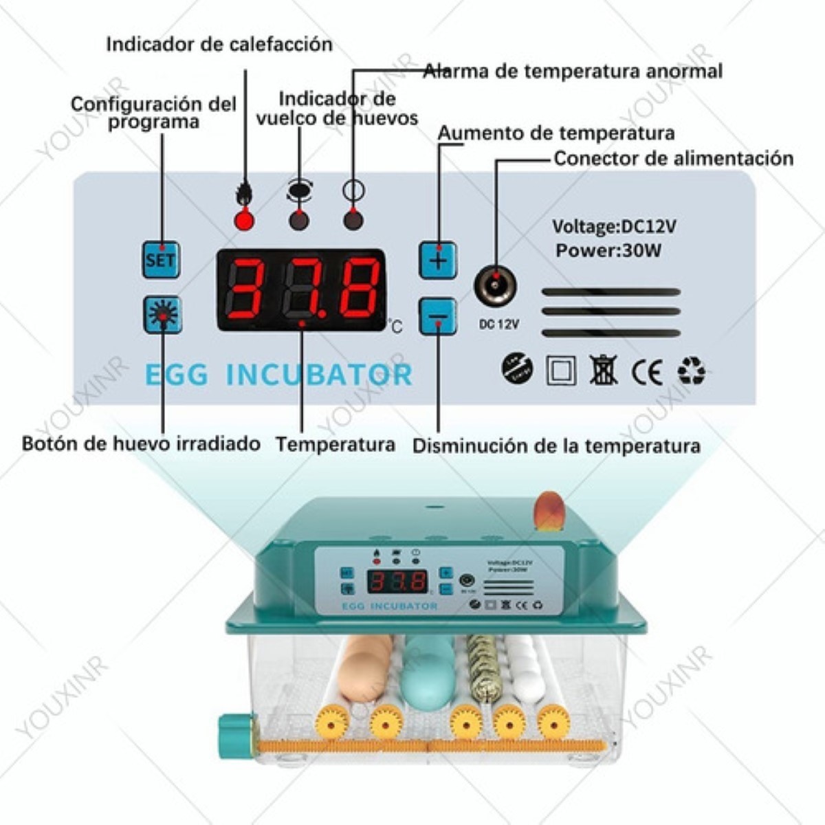 Incubadora Huevos Rollo Automática 16 Huevos Pollos Y Aves Verde