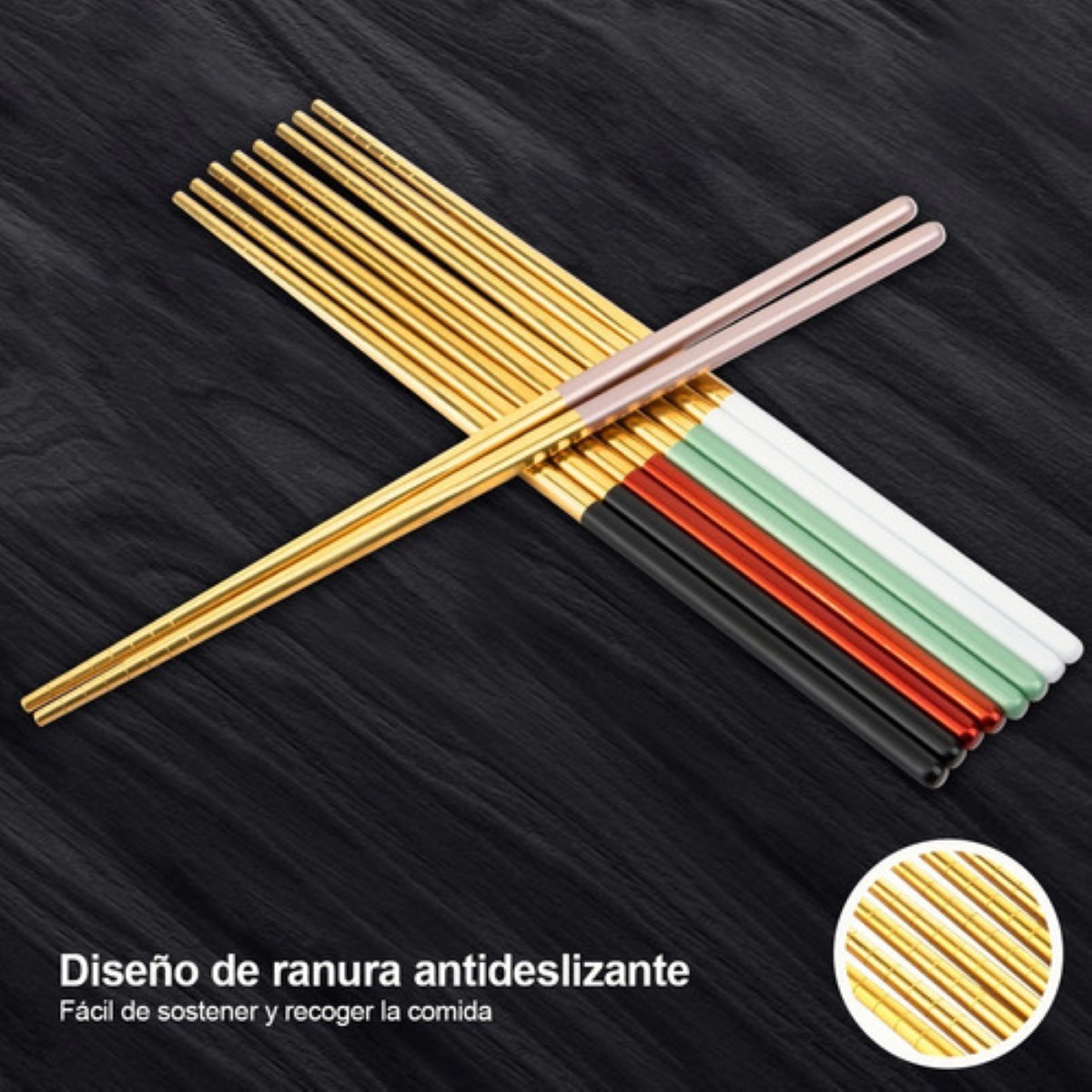 Palillos Chinos De Acero Inoxidable, 5 Pares, Multicolor