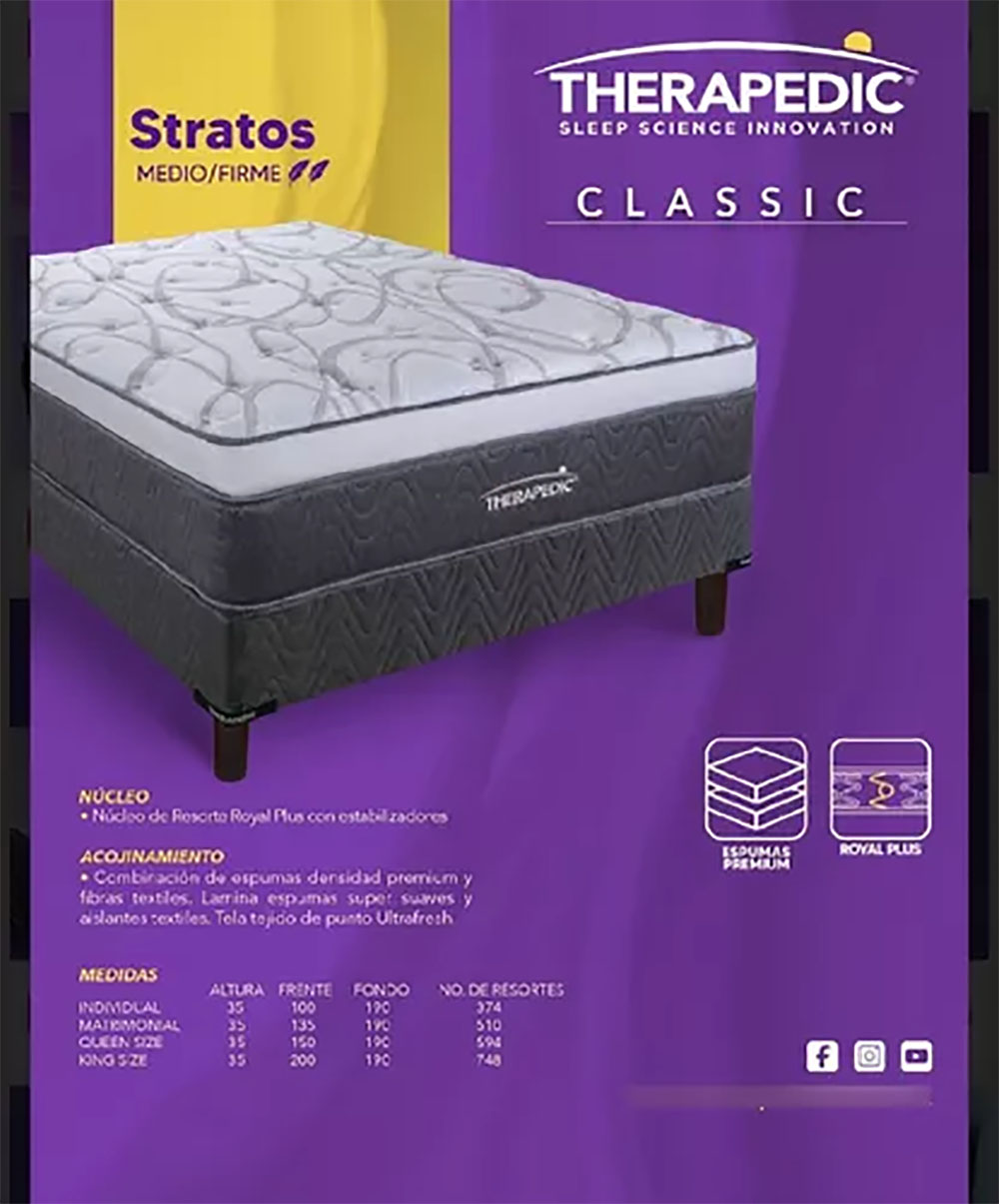 Colchon Matrimonial Therapedic Stratos Espumas Premium.