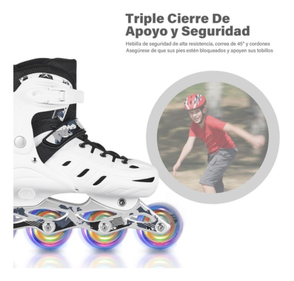Patines En Línea Profesionales Adulto Ajustables Con Luces Blanco talla  XL