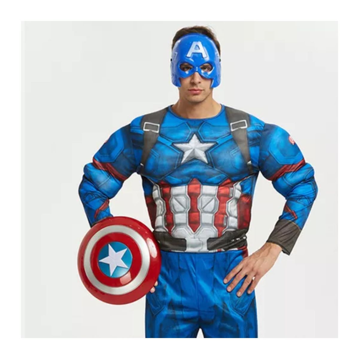 Disfraz Capitan America Cosplay Halloween Musculoso Adulto Azul