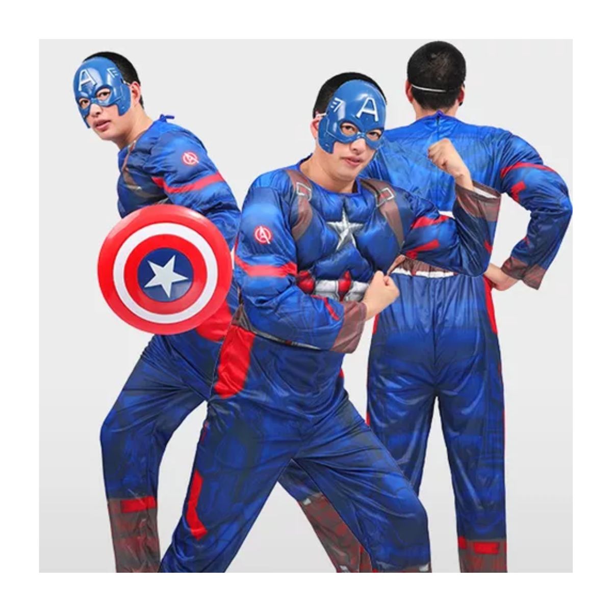 Disfraz Capitan America Cosplay Halloween Musculoso Adulto Azul