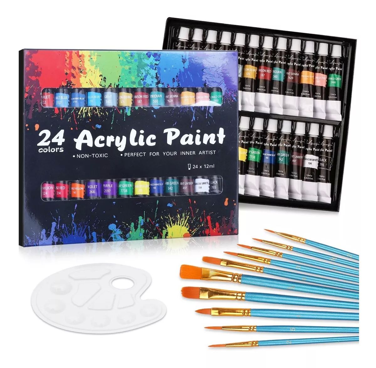 Kit De Pintura Acrílica 24 Colores 12 Ml Y Oleo Pincel 10pzs