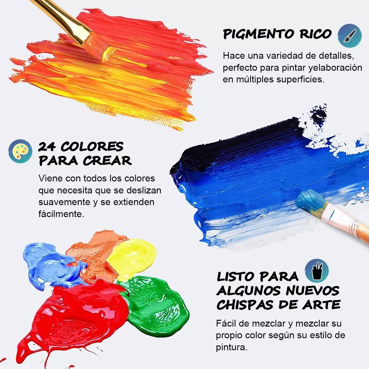 Kit De Pintura Acrílica 24 Colores 12 Ml Y Oleo Pincel 10pzs