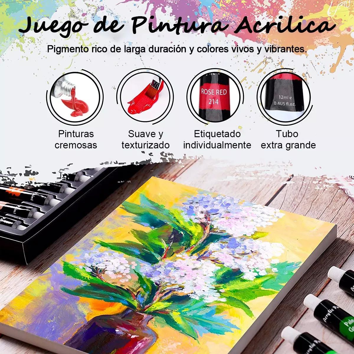 Kit De Pintura Acrílica 24 Colores 12 Ml Y Oleo Pincel 10pzs