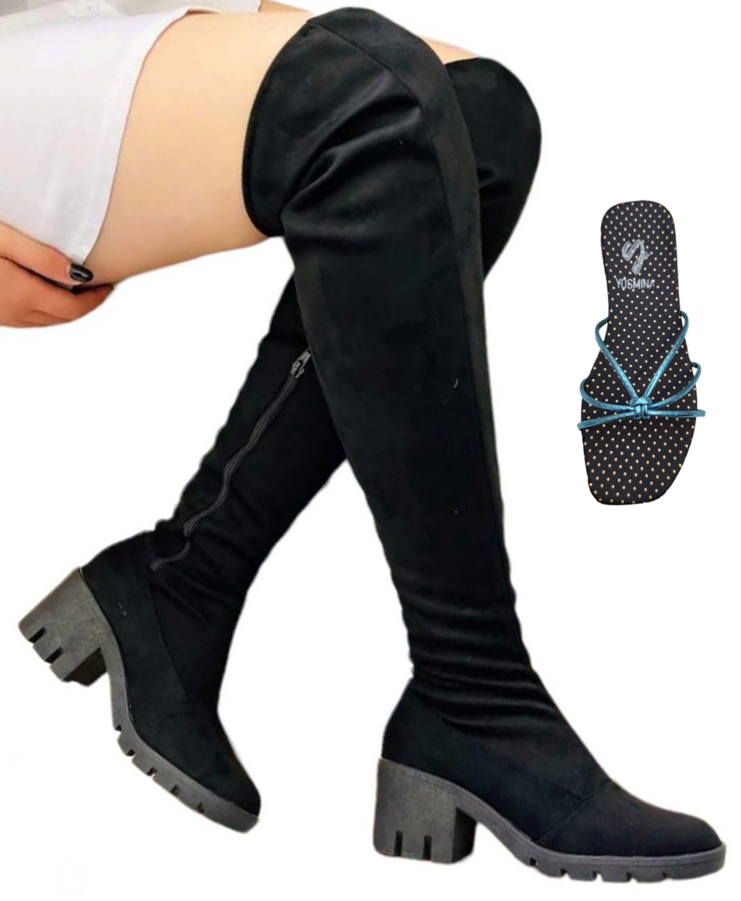 Botas Largas Tubo Elástico Dama Arriba Rodilla Para Invierno incluye GRATIS un par de sandalias.
