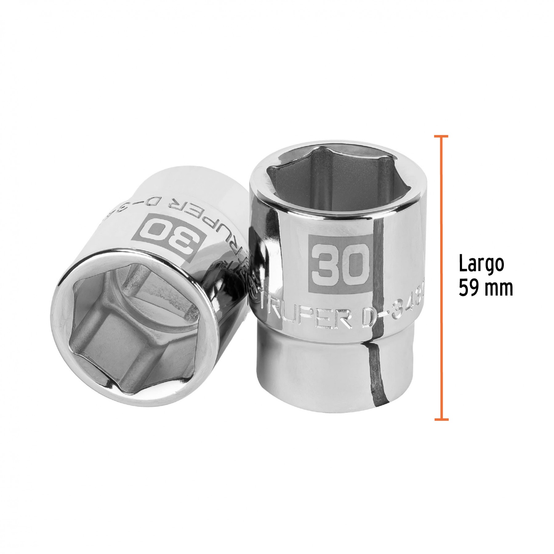 DADO DE 30 MM, 6 PUNTAS, CUADRO 3/4", TRUPER 14979