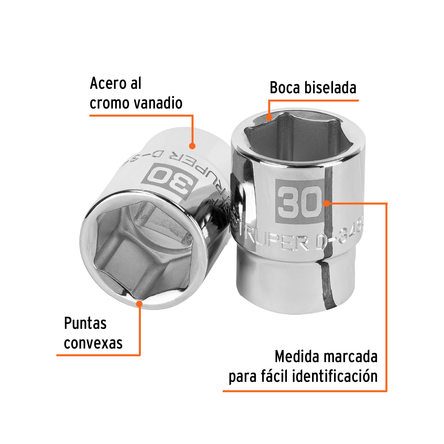 DADO DE 30 MM, 6 PUNTAS, CUADRO 3/4", TRUPER 14979