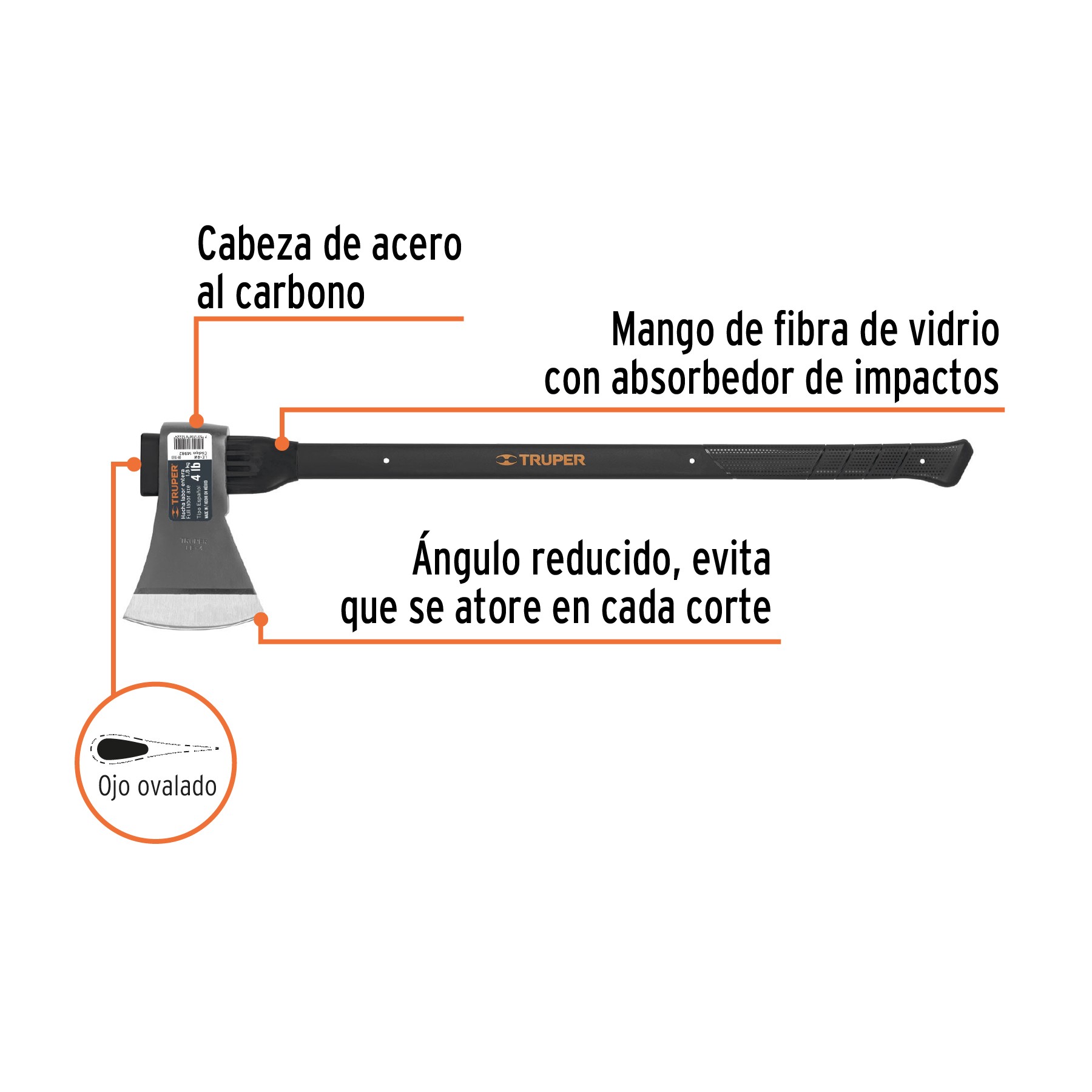 HACHA LABOR ENTERA 4 LB MANGO DE 36", TRUPER 14982