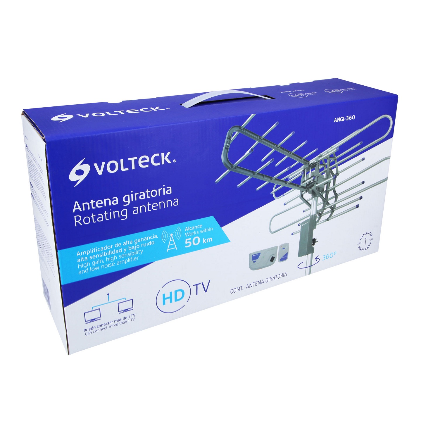ANTENA AÉREA PARA TV HD GIRATORIA 360 A CONTROL REMOTO VOLTECK