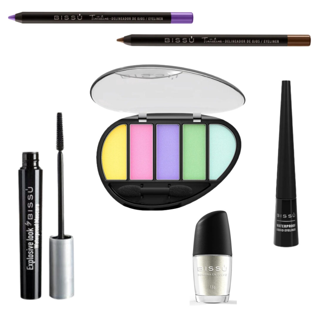 Kit Ojos Bissú Sombras+Delineador+Rimel+Lápiz 6 Artículos.