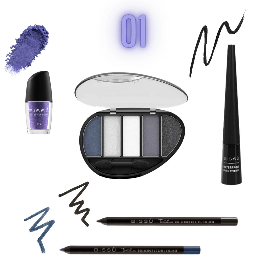 Kit Ojos Bissú Sombras+Delineador+Rimel+Lápiz 6 Artículos.