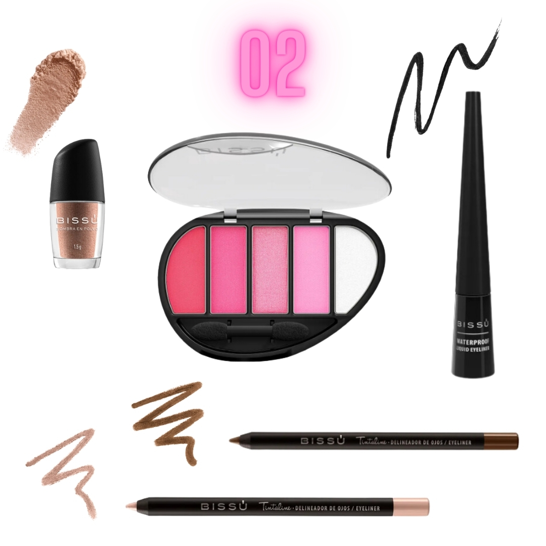 Kit Ojos Bissú Sombras+Delineador+Rimel+Lápiz 6 Artículos.
