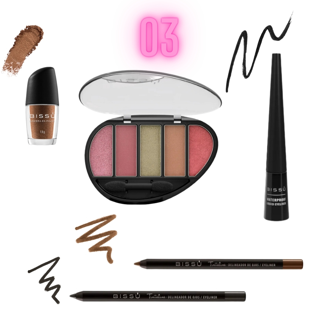 Kit Ojos Bissú Sombras+Delineador+Rimel+Lápiz 6 Artículos.