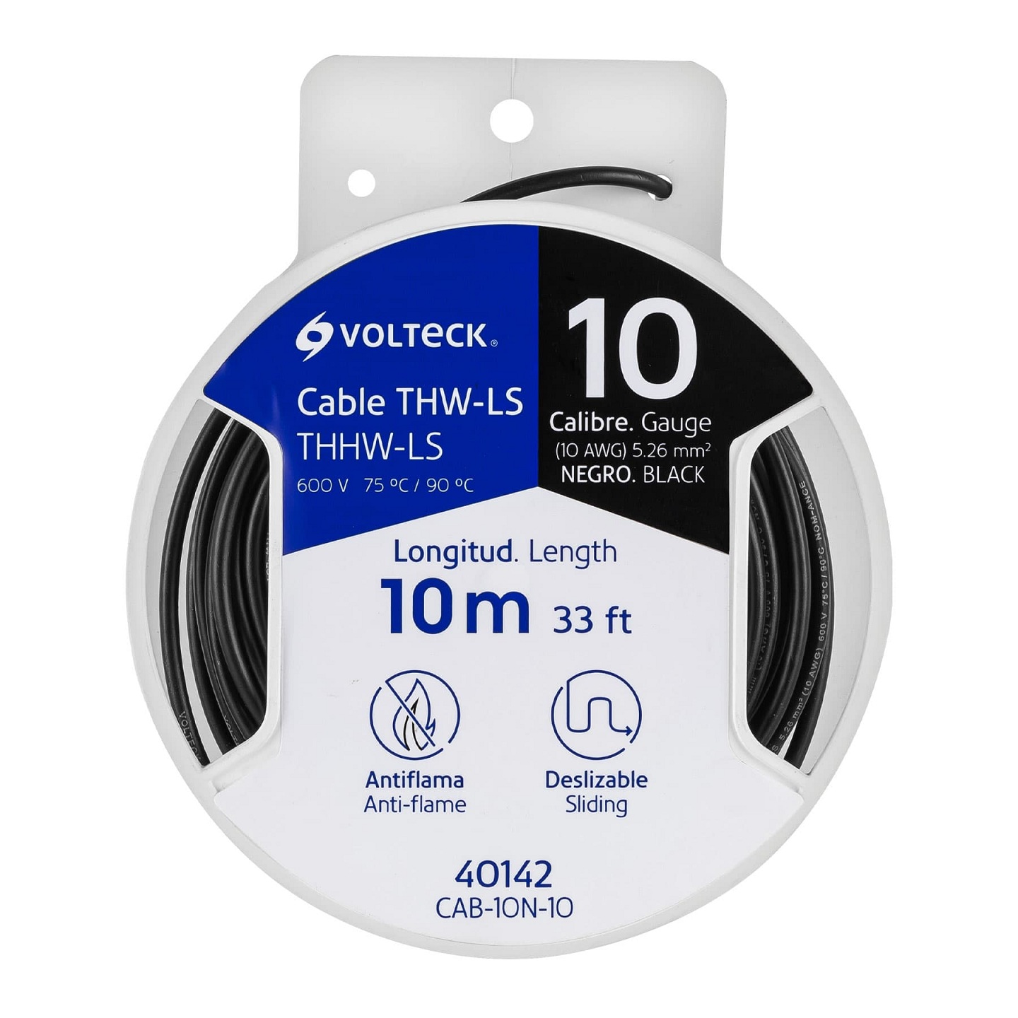 cable THHW-LS 10AWG negro Carrete con 10m , Volteck