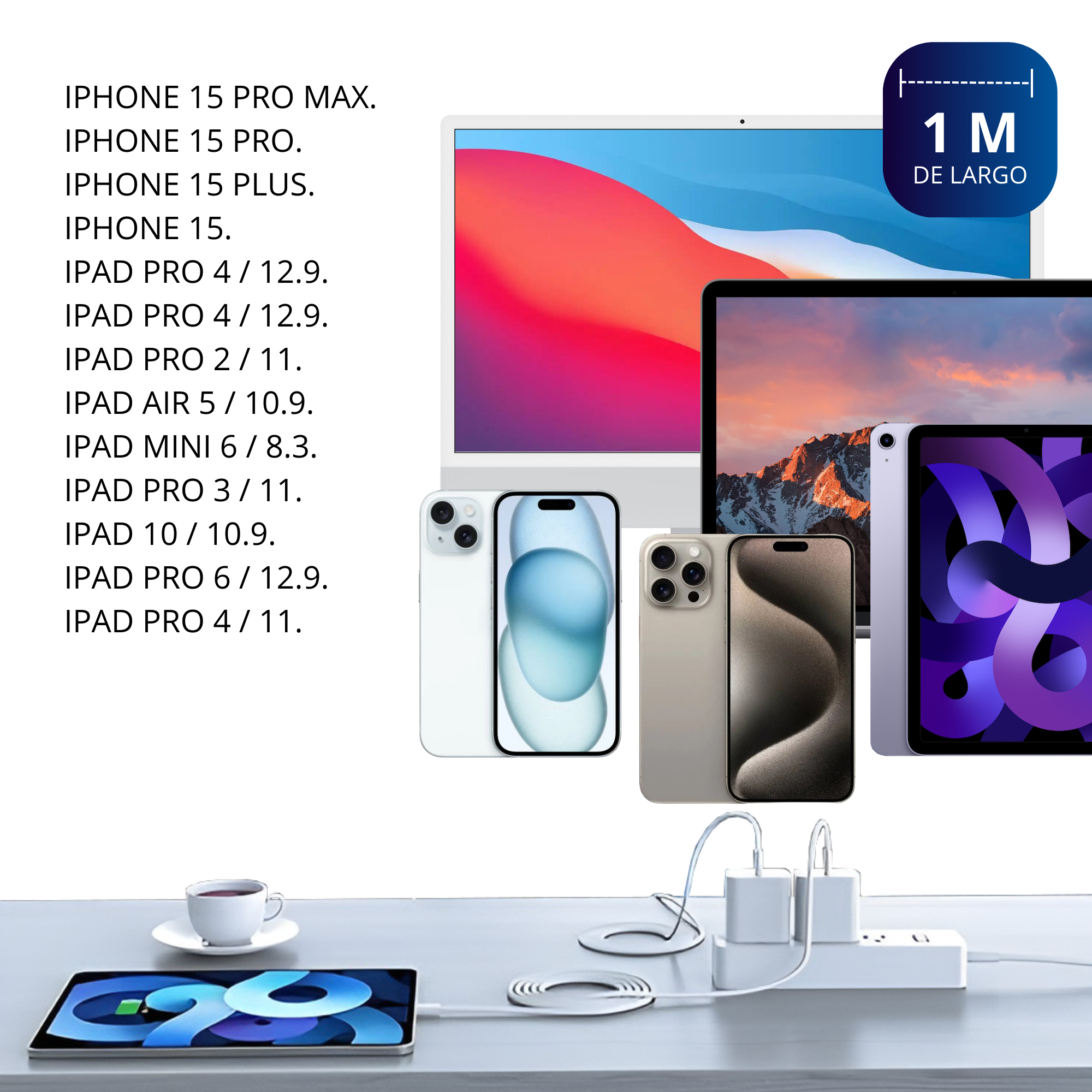 Cable Tipo C Para IPhone 15 Ecomlab Cable Carga Rápida 1 Metro Transferencia de Datos