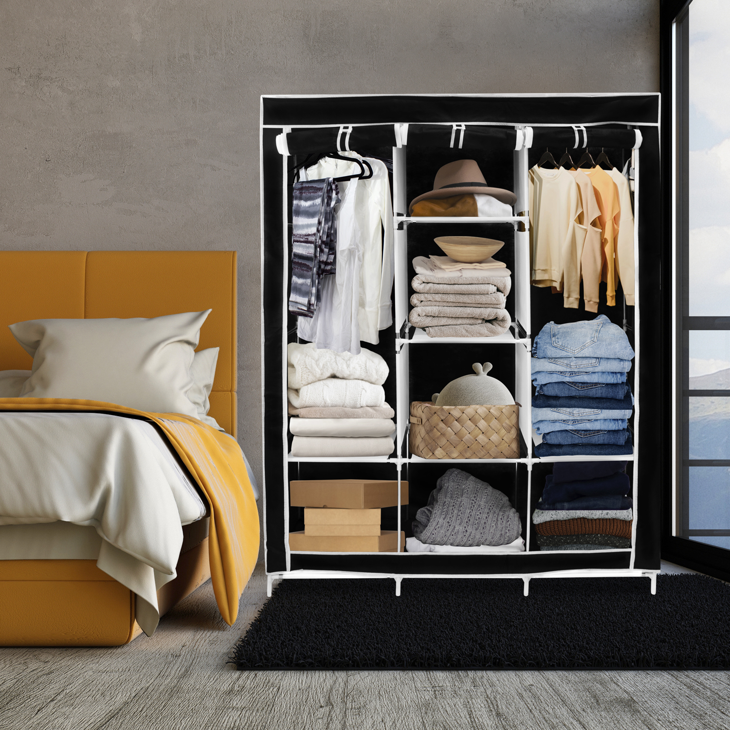 Closet Portátil Negro ,Ropero Armable De Tela 3 Puertas Para Ropa
