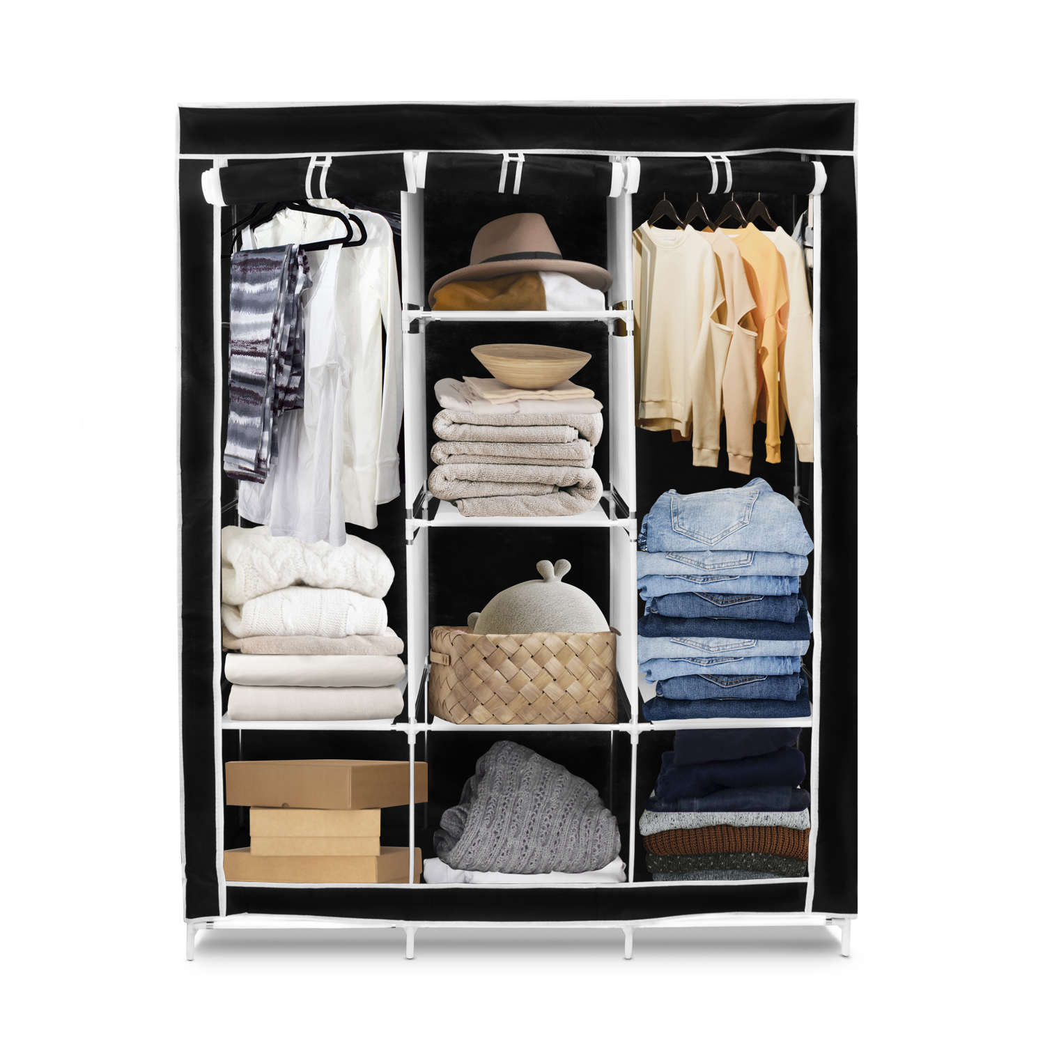 Closet Portátil Negro ,Ropero Armable De Tela 3 Puertas Para Ropa