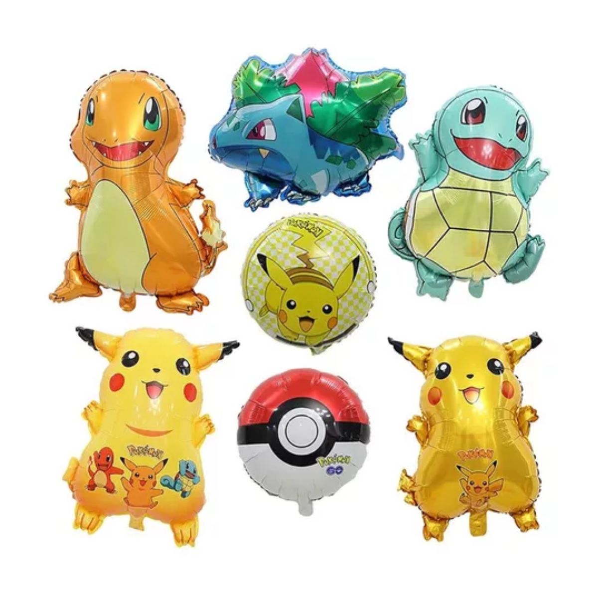Kit Fiesta Pokemon Decoracion Globos Metalicos Pikachu 7 Pcs 