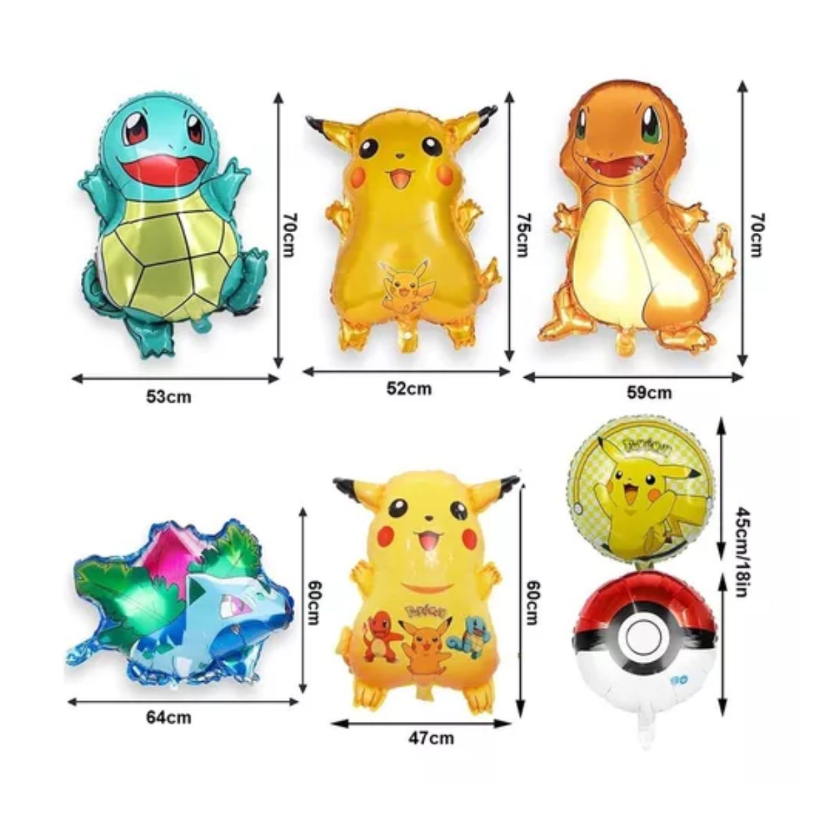 Kit Fiesta Pokemon Decoracion Globos Metalicos Pikachu 7 Pcs 