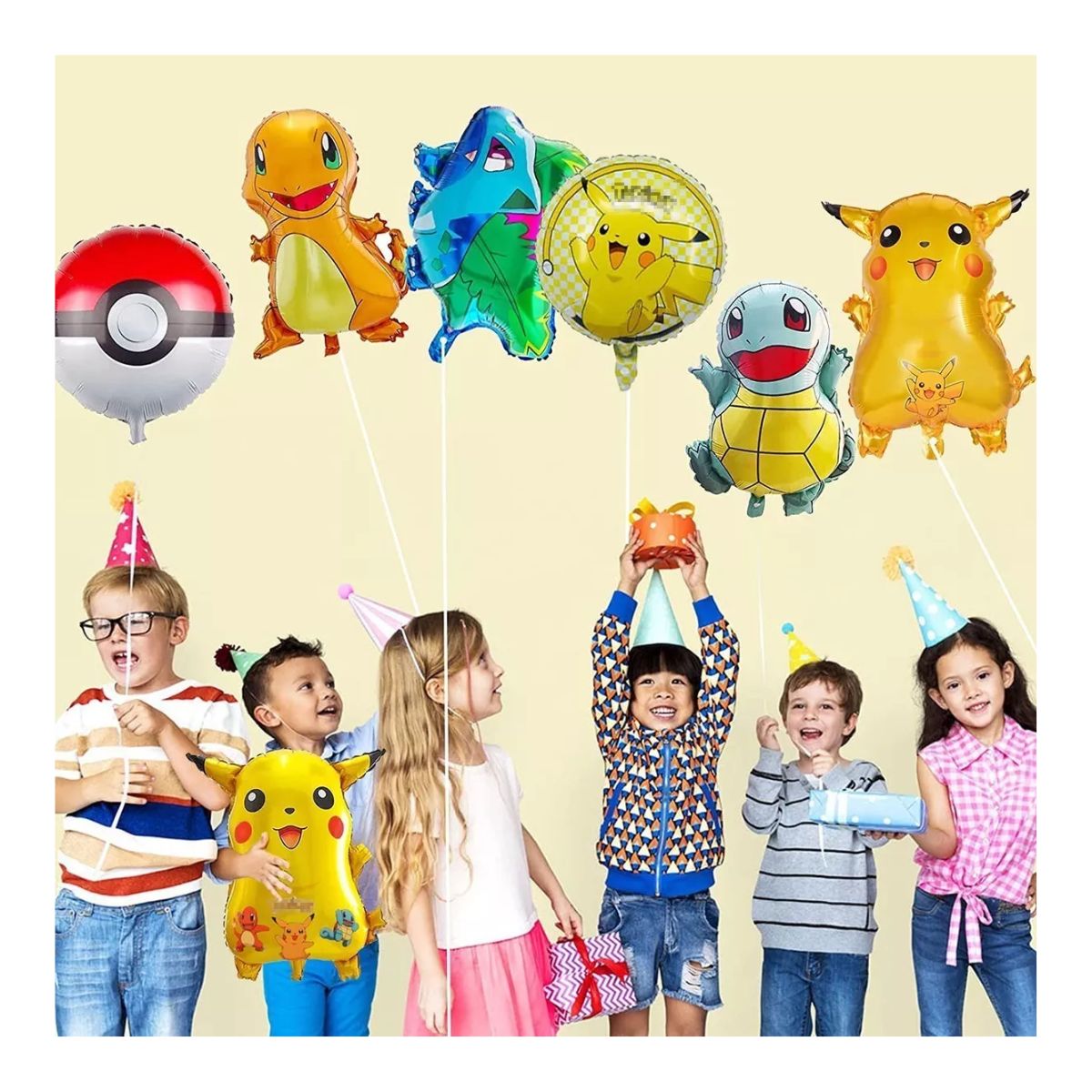 Kit Fiesta Pokemon Decoracion Globos Metalicos Pikachu 7 Pcs 