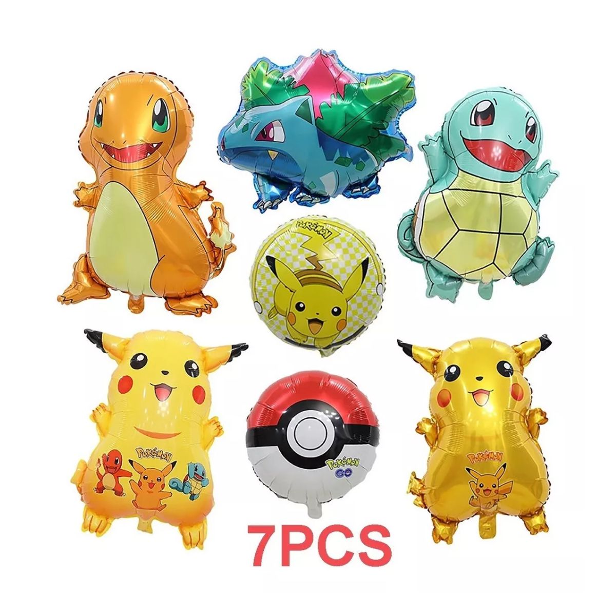 Kit Fiesta Pokemon Decoracion Globos Metalicos Pikachu 7 Pcs 
