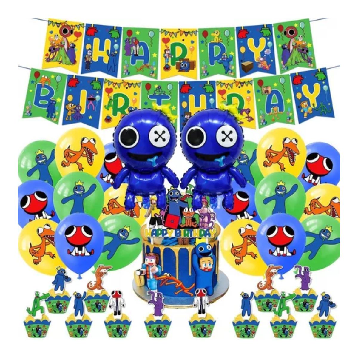 Globos De Cumpleaños Decoración Para Fiesta Rainbow Friends Azul