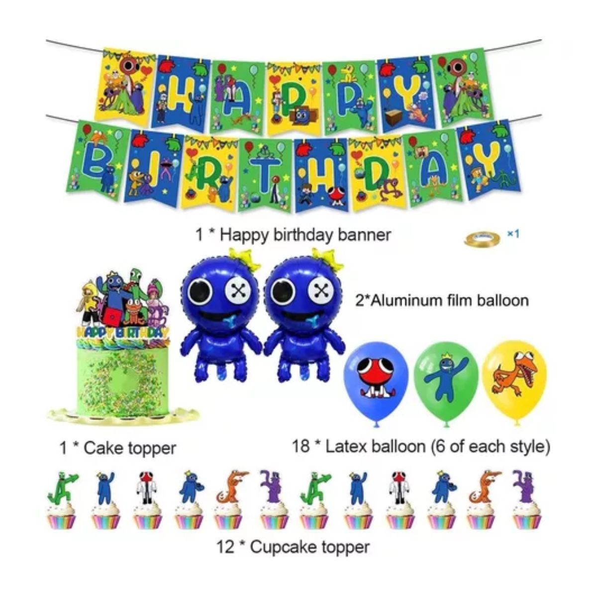 Globos De Cumpleaños Decoración Para Fiesta Rainbow Friends Azul