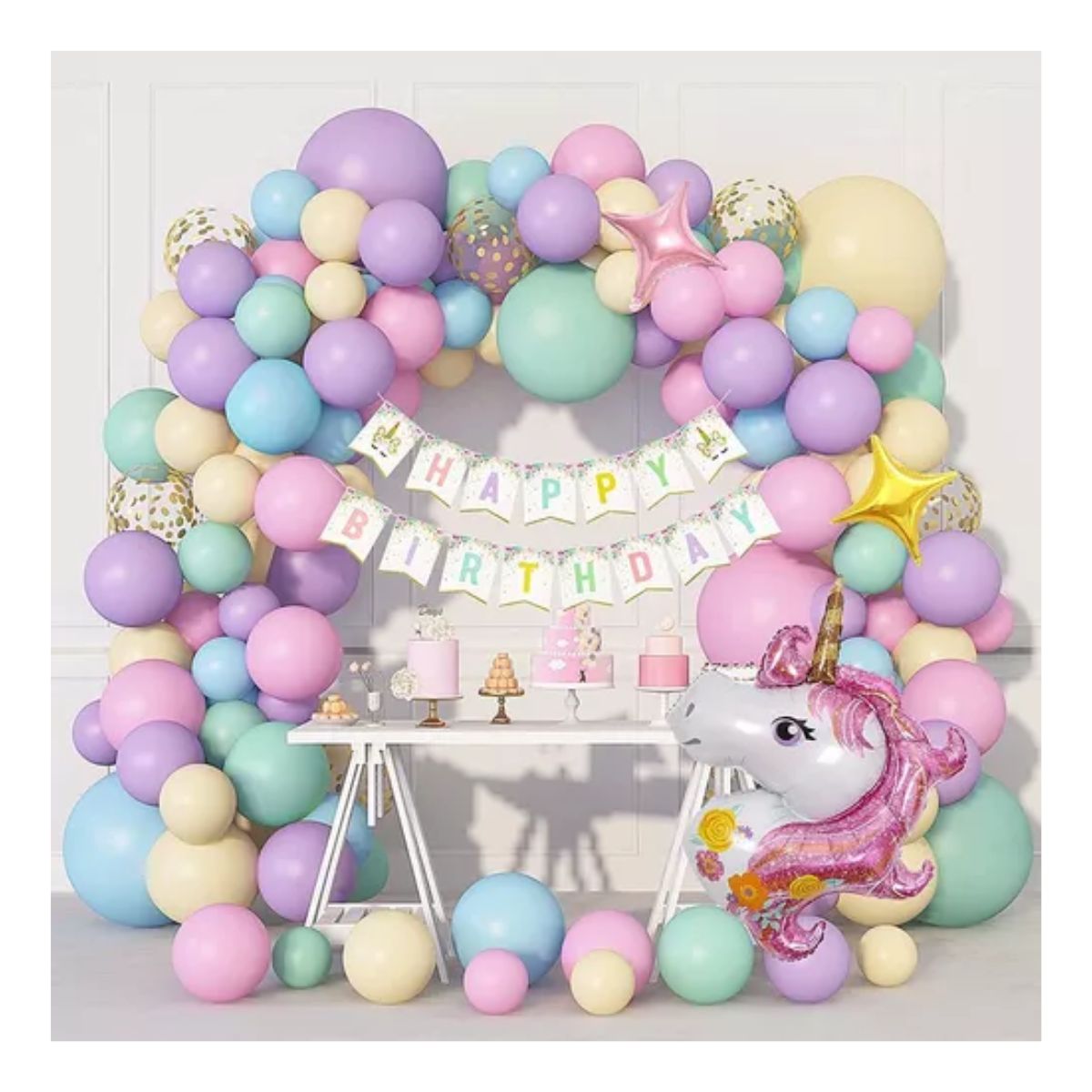 Kit De Decoraciones Para Unicornio Fiesta Cumpleaños 147pcs Rosa/Blanco