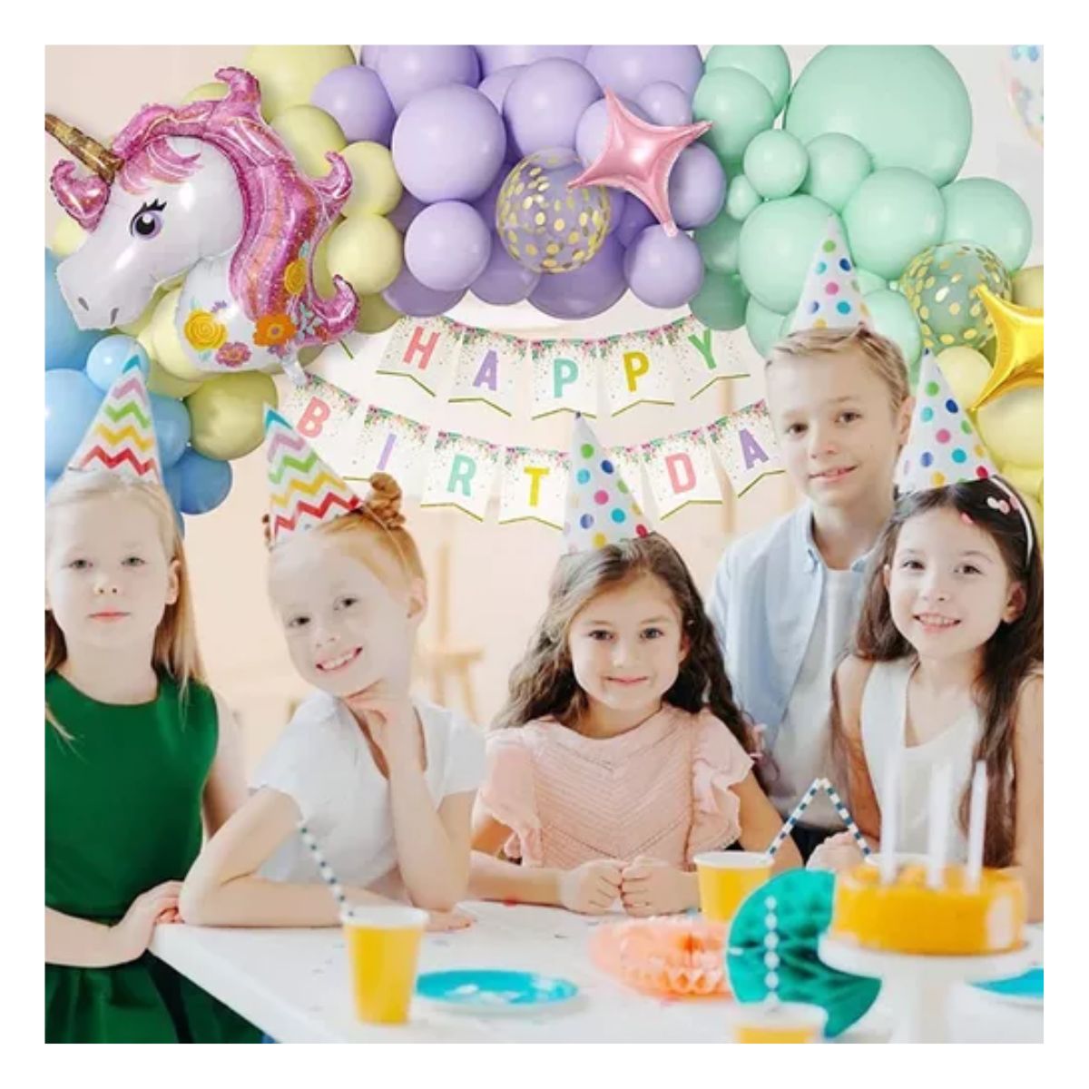 Kit De Decoraciones Para Unicornio Fiesta Cumpleaños 147pcs Rosa/Blanco