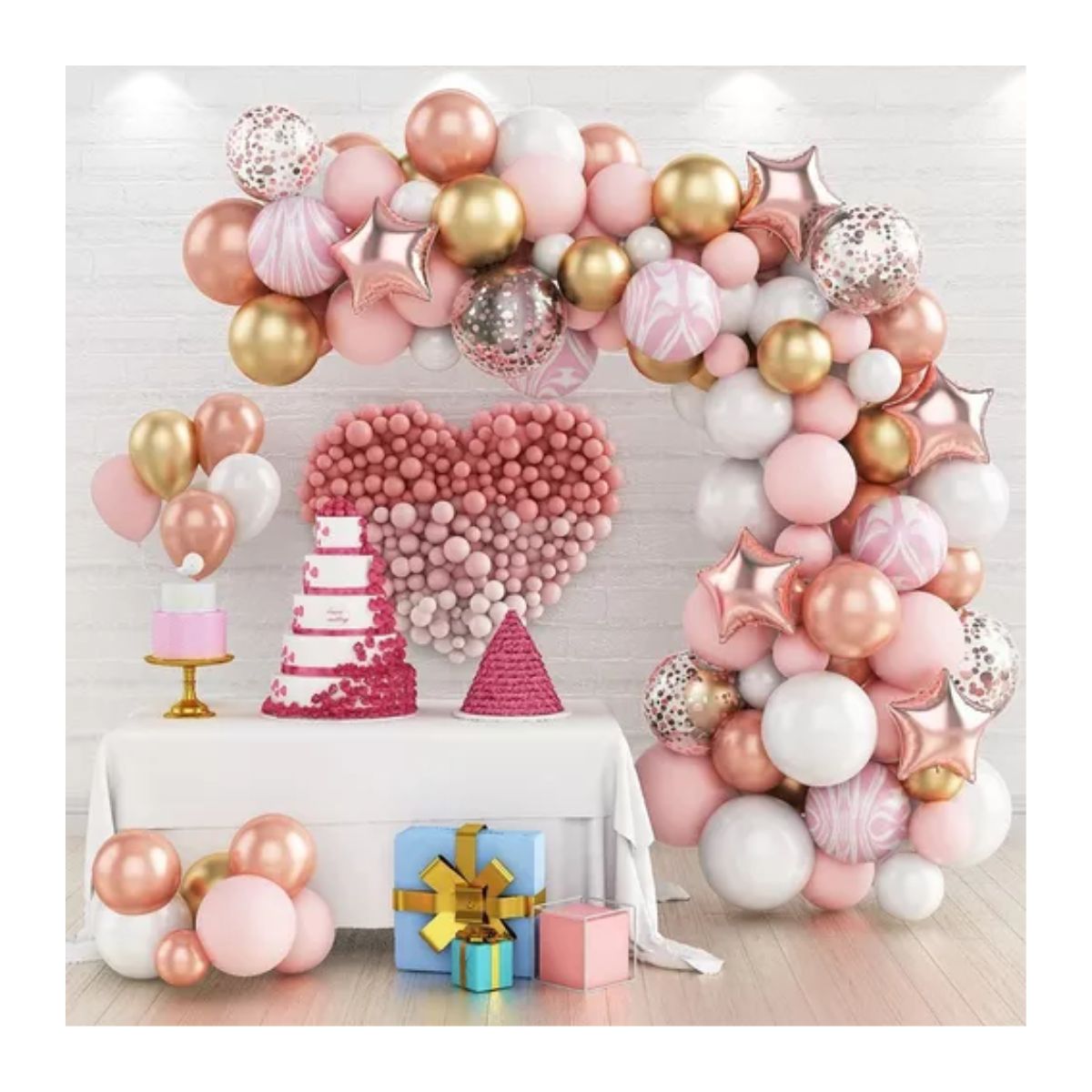 Guirnalda De Globos Rosa Decoración De Arco De Cumpleaños Rosa/Dorado/Blanco