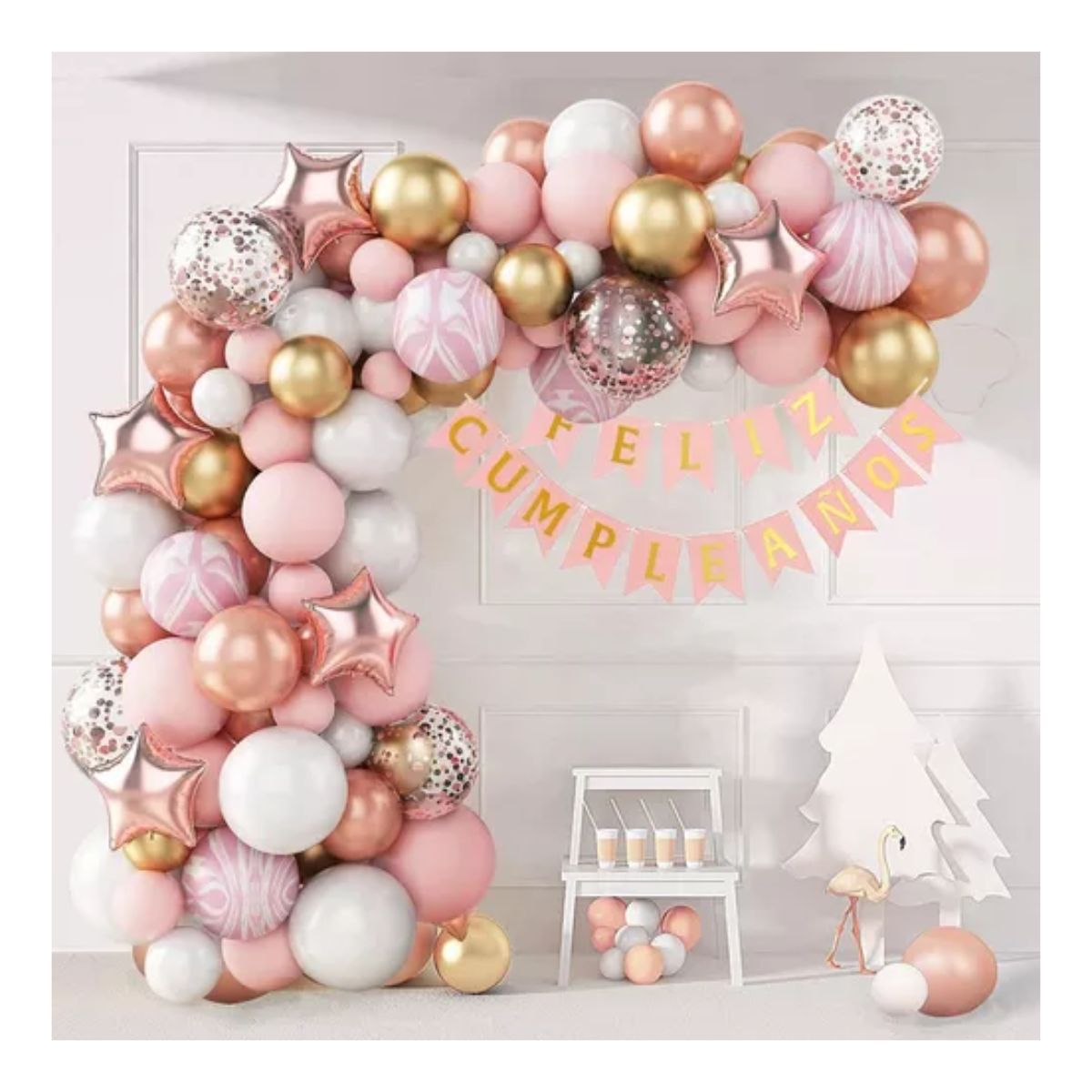 Guirnalda De Globos Rosa Decoración De Arco De Cumpleaños Rosa/Dorado/Blanco