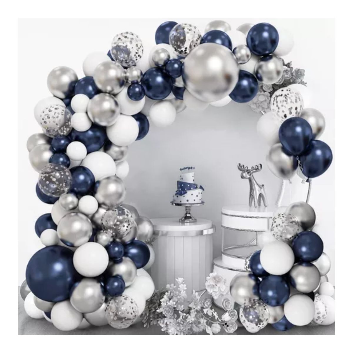 Guirnalda De Globos Arco Cumpleaños Globo Fiesta Decoración Azul/GRIS/Blanco