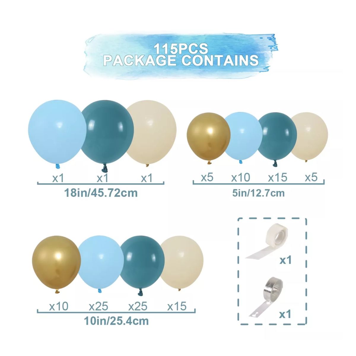 Guirnalda De Globos Azules Decoracion Con 115 Globos Azul/Dorado/Blanco