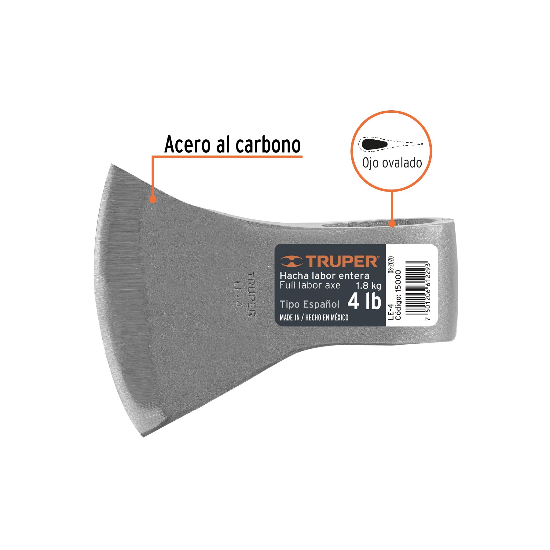 HACHA LABOR ENTERA 4 LB, SIN MANGO, TRUPER 15000