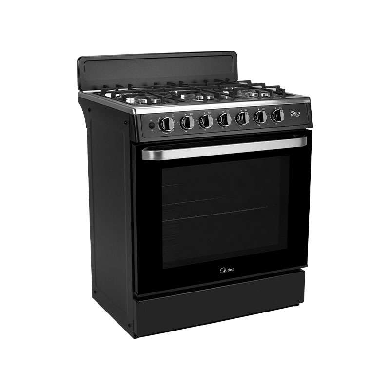 Estufa de Piso Midea MGS30FS1BEABB 6 Quemadores 30" Plus Chef Negra 