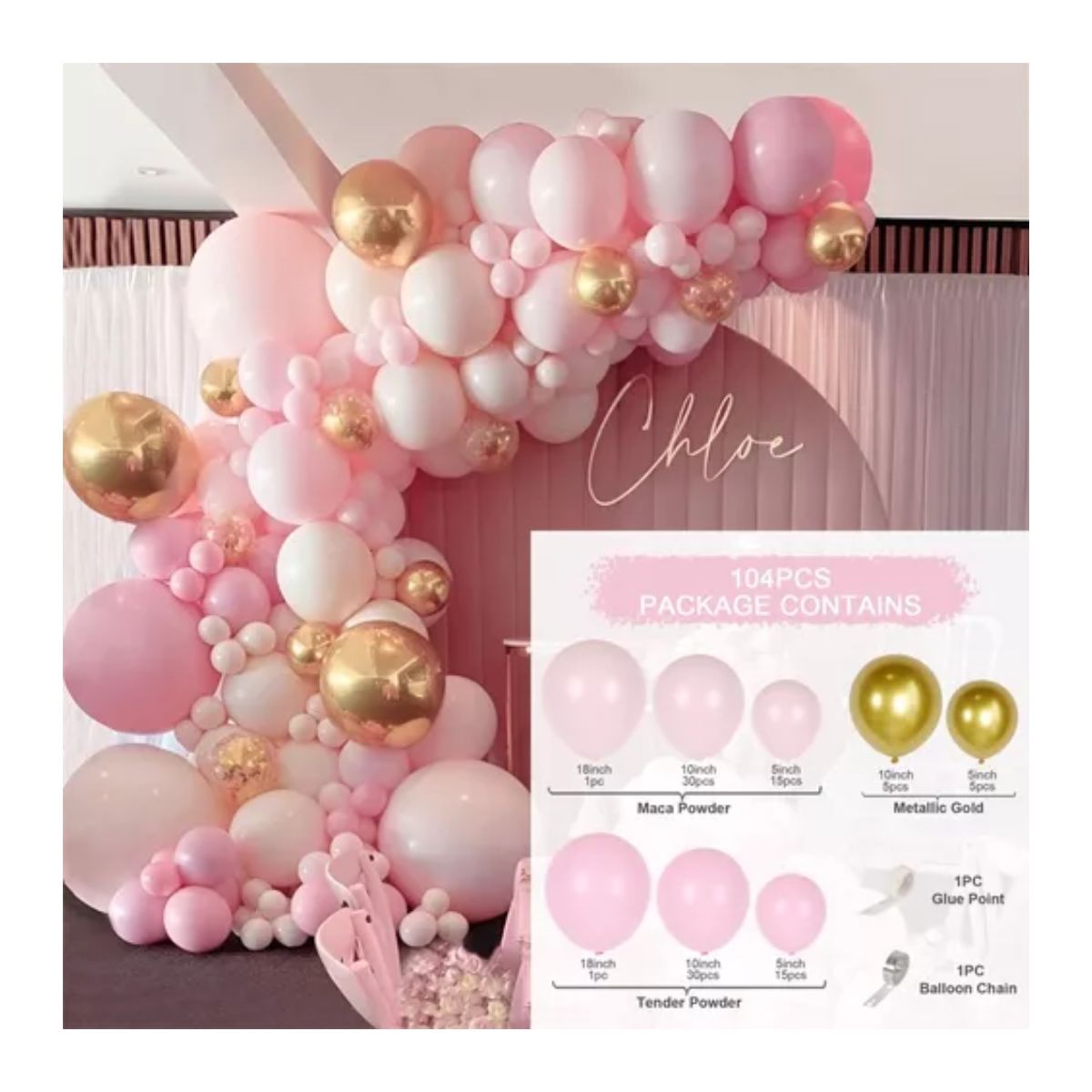 Guirnalda De Globos Rosa Arco Cumpleaños Decoración 104pz