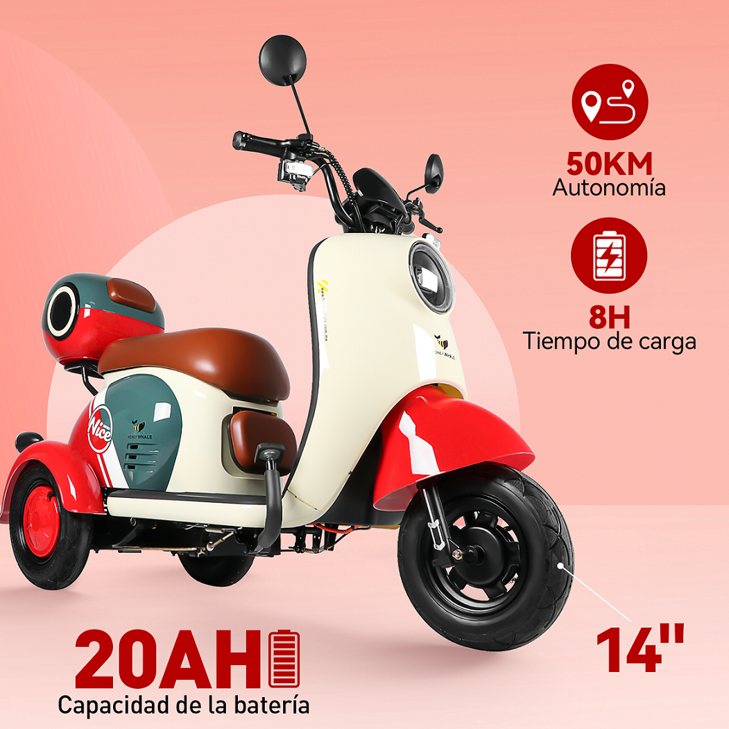 Moto Bici Eléctrica 3 ruedas Honey Whale V1 Rojo