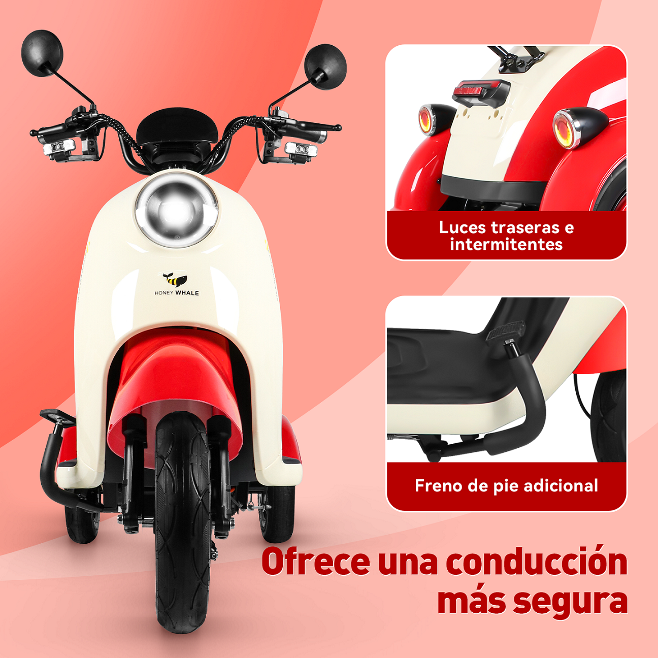 Moto Bici Eléctrica 3 ruedas Honey Whale V1 Rojo