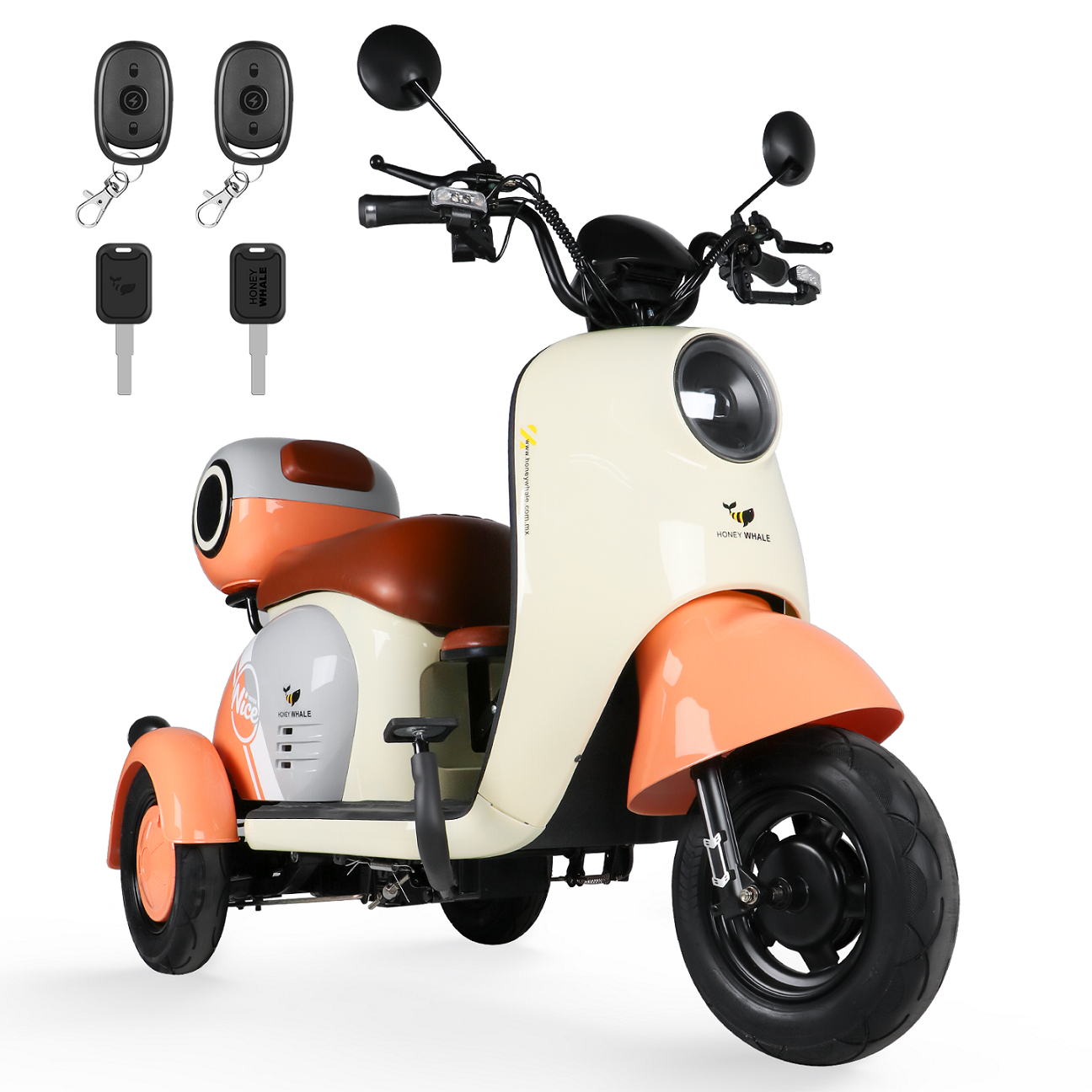 Moto Bici Eléctrica 3 ruedas Honey Whale V1 Naranja
