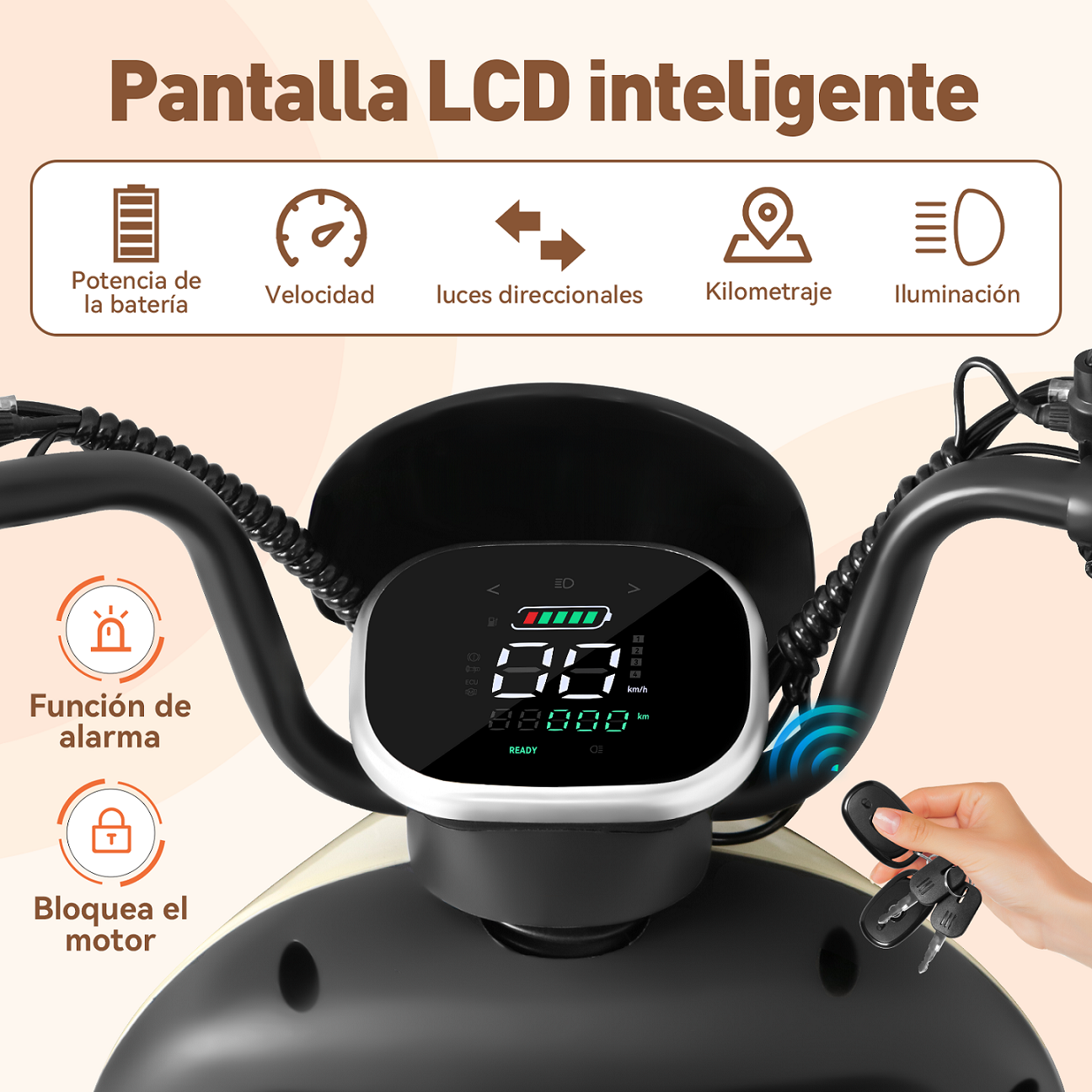 Moto Bici Eléctrica 3 ruedas Honey Whale V1 Naranja