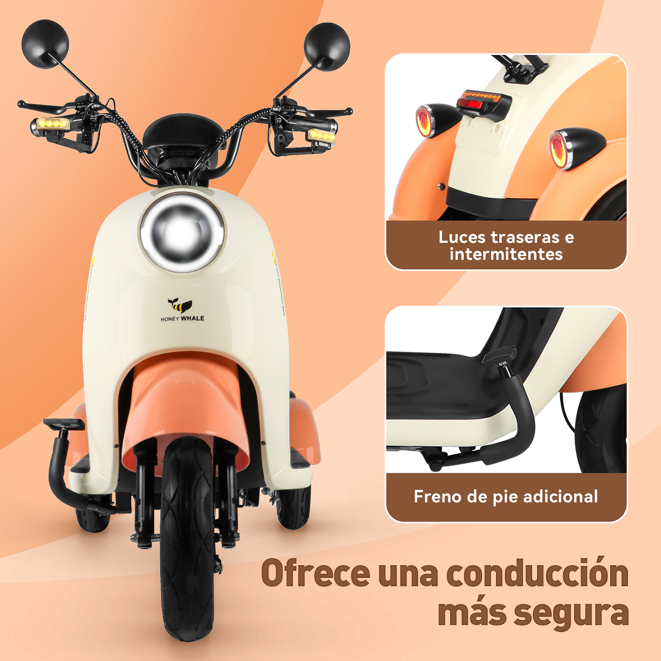 Moto Bici Eléctrica 3 ruedas Honey Whale V1 Naranja