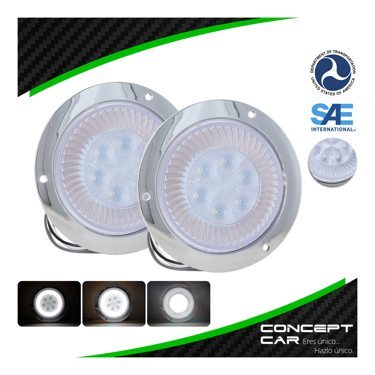 Par Plafon Redondo 6 Led Gel Alta Baja Estrobo Turbina 12-24v