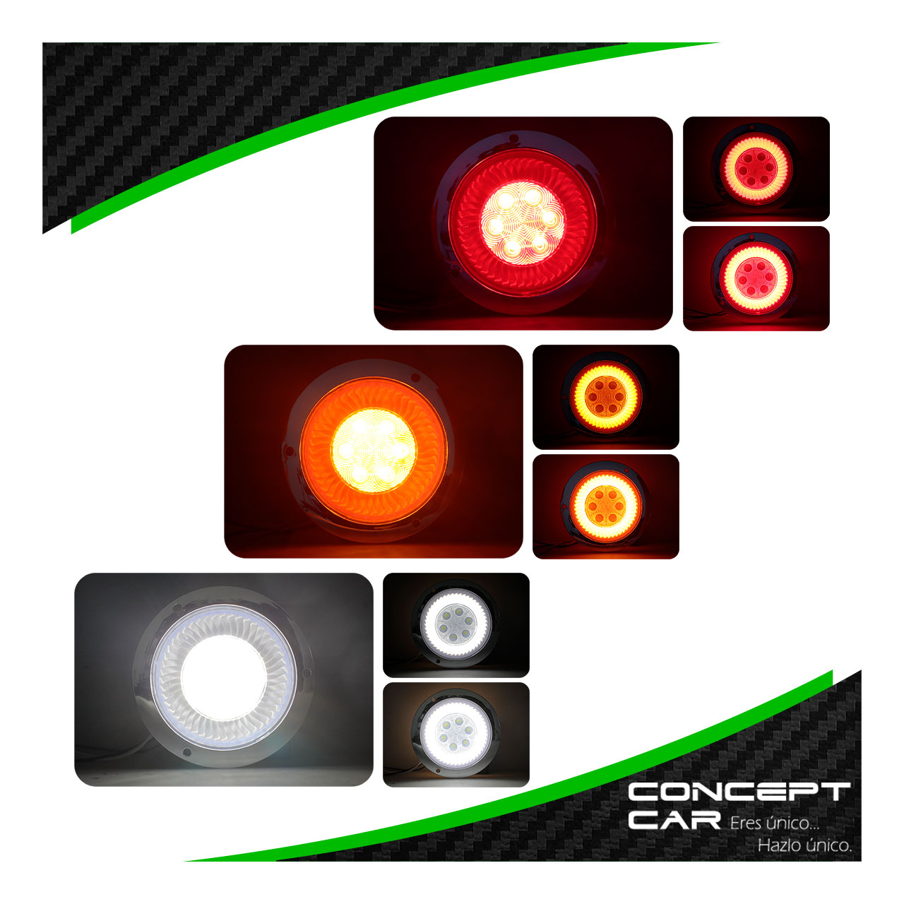 Par Plafon Redondo 6 Led Gel Alta Baja Estrobo Turbina 12-24v