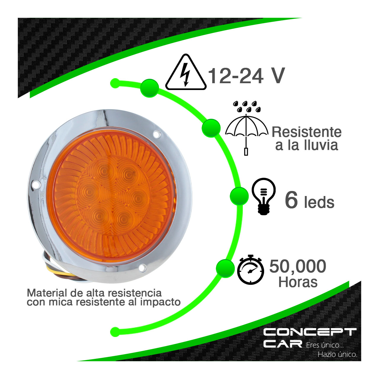 Par Plafon Redondo 6 Led Gel Alta Baja Estrobo Turbina 12-24v